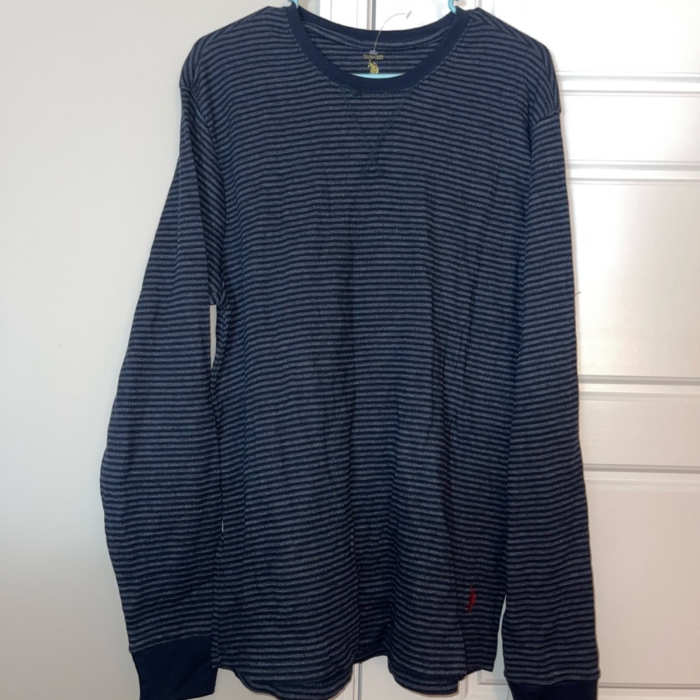 U.S. Polo Assn. Men's Dark Blue Striped Long Sleeve Tee